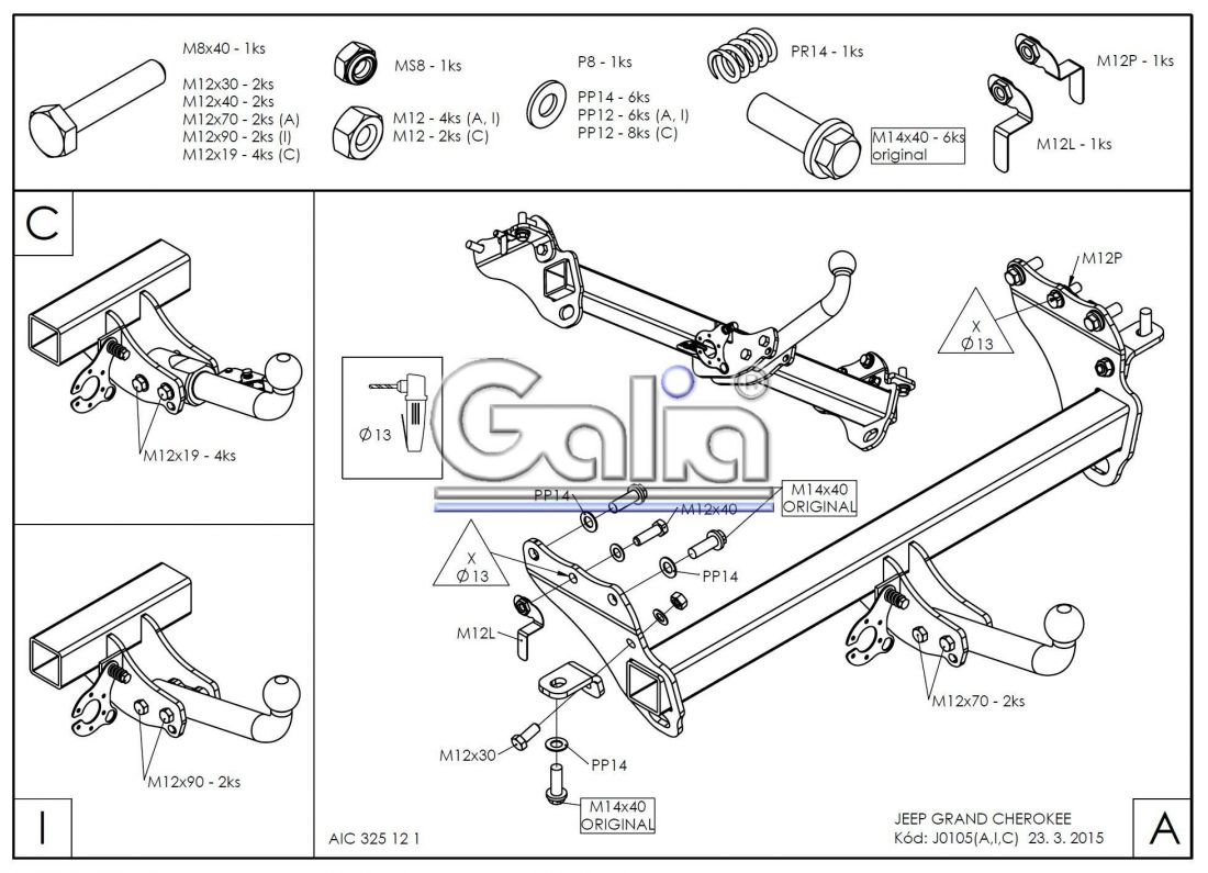 Фаркоп Galia (оцинкованный) Jeep Grand Cherokee 2010-2021 быстросъемное крепление шара