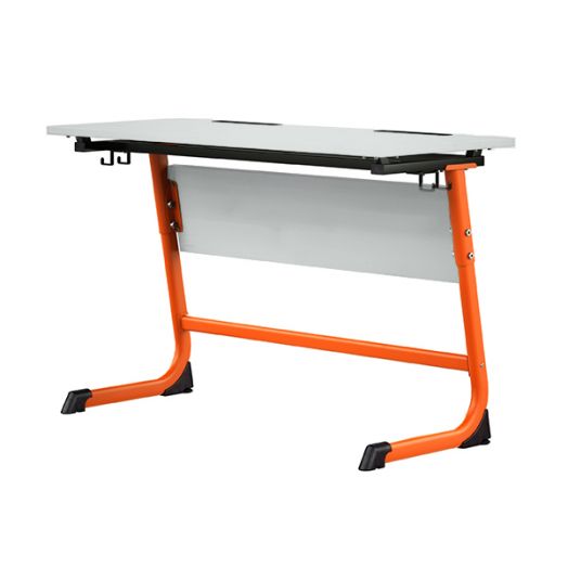 ОП32Н1 Стол ученический с наклоном столешницы «Оптима» 2-местный, регулируемый, столешница и экран ЛДСП серый камень 22 мм.