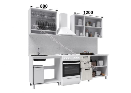 Кухонный гарнитур со стеклом "Диор" 2,0 м (Дуб крафт белый)