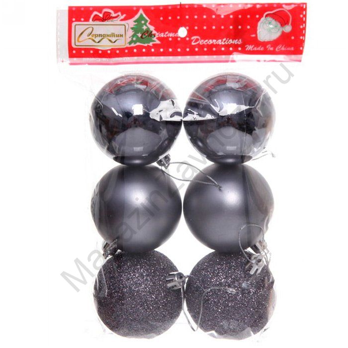 Елочный набор Шары Микс фактур, графит 6см 6шт пакет 201-1727