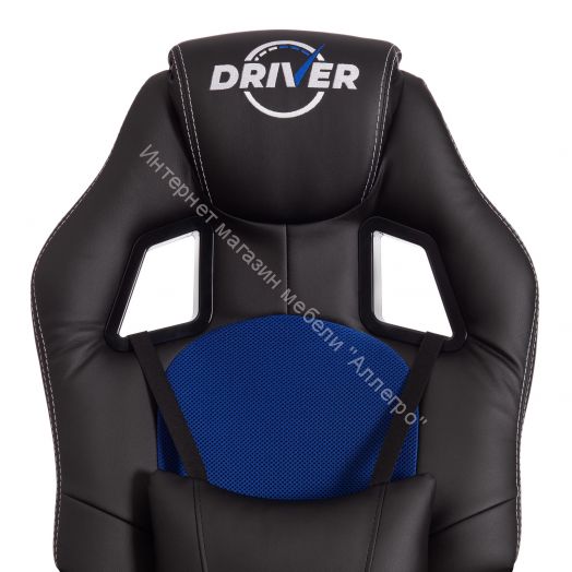Кресло DRIVER (22) кож/зам/ткань, черный/синий, 36-6/TW-10