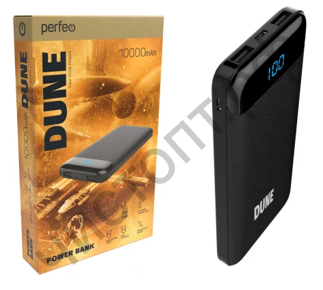 Моб. заряд. устрой. Perfeo Dune 10000mah/LED дисплей/In Type-C/Micro usb/Out Type-C 2.1А /USB 1 А, 2.1A/Black Power Bank