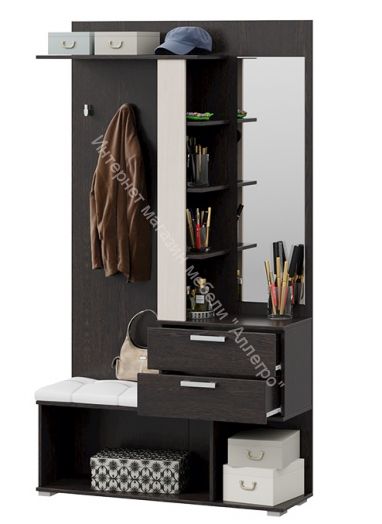 Вешалка комбинированная с крючками и зеркалом «Эрика» (Венге цаво/Дуб молочный)