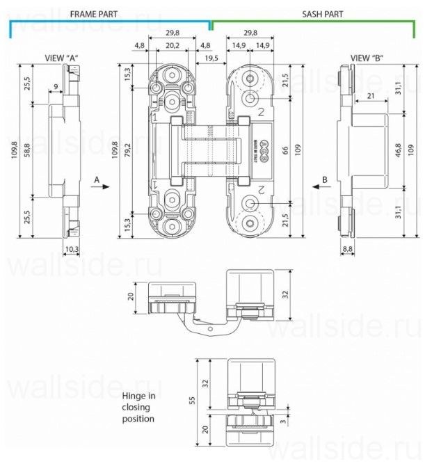 Дверная петля скрытой установки AGB ECLIPSE 2.0 латунь