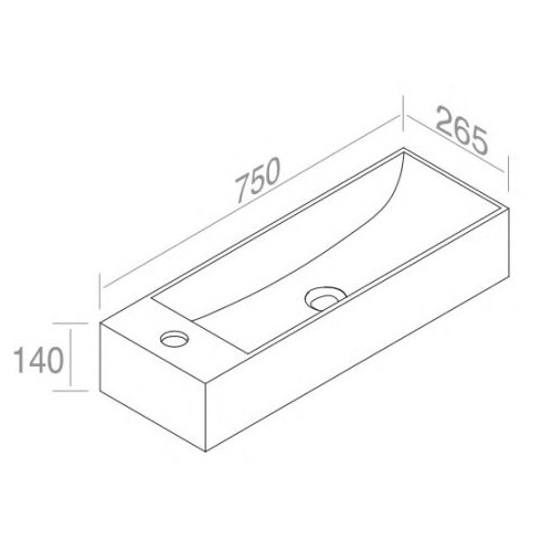 Раковина подвесная AET ITALIA THIN BRIDGE 72 с отверстием для смесителя слева L261T3R1V3 схема 2