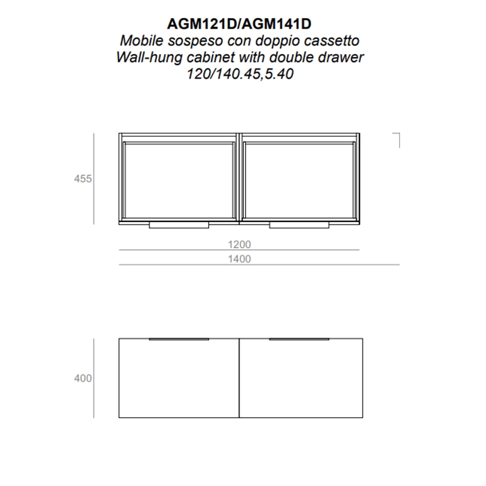 Тумба Simas Agile 120 х 46 х 40 с двумя ящиками под раковину AG121D схема 3