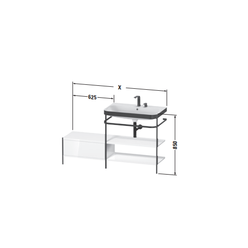 Напольная металлическая консоль с раковиной Duravit Happy D.2 Plus 85x120x49 с боковой подставкой справа HP4750 схема 3