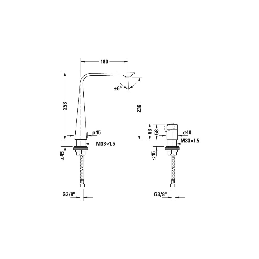 Смеситель для раковины Duravit D.1 с поворотной рукояткой хром D111200090 схема 4