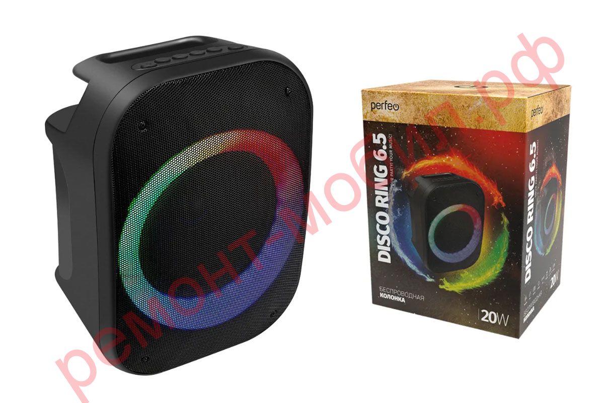 Perfeo Bluetooth-колонка "DISCO RING" 6.5" LED, FM, MP3 USB/microSD, AUX, TWS, MIC