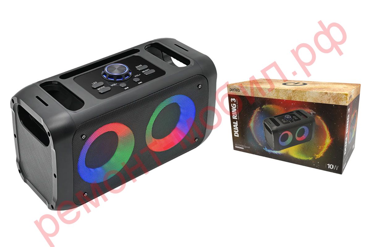 Perfeo Bluetooth-колонка "DUAL RING" 3" LED, FM, MP3 USB/microSD, AUX, TWS, MIC