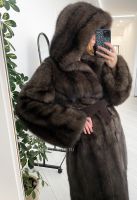 Шуба из седого соболя с капюшоном баргузин