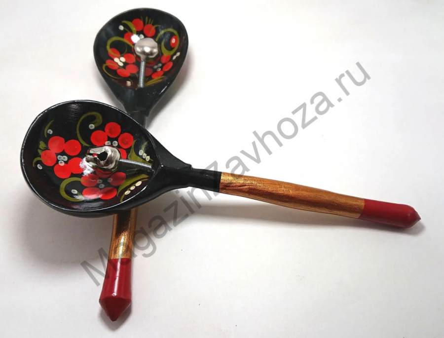 Ложки деревянные с бубенцами с росписью