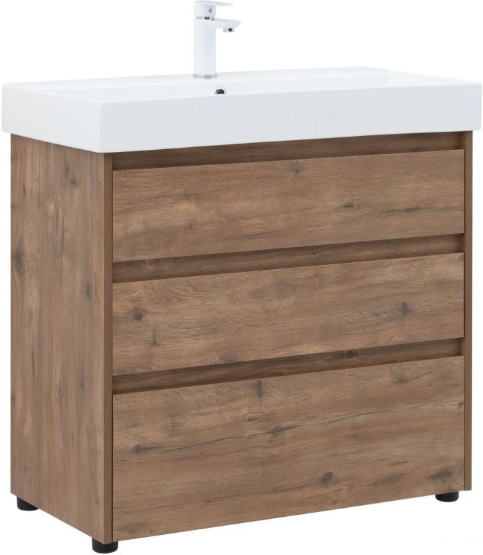 Тумба с раковиной Aquanet Nova Lite 85 дуб рустикальный (3 ящика) 00307080