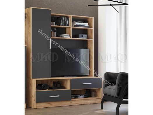 Гостиная Мартина центральная секция Графит, Дуб крафт