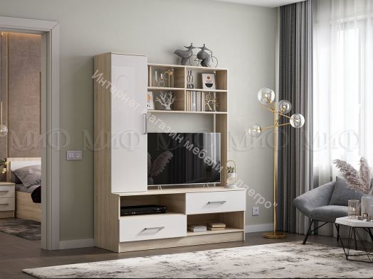 Гостиная Мартина центральная секция Белый глянец, Дуб Сонома