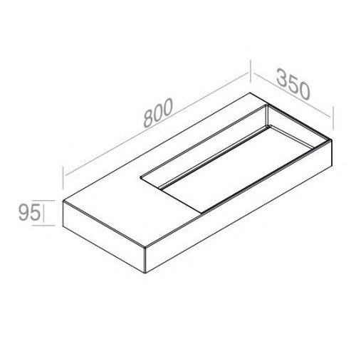 Раковина AET ITALIA RETTANGOLARE 80х35 C/PIANO SX подвесная или накладная с площадкой для смесителя L014T1RPV4 схема 3