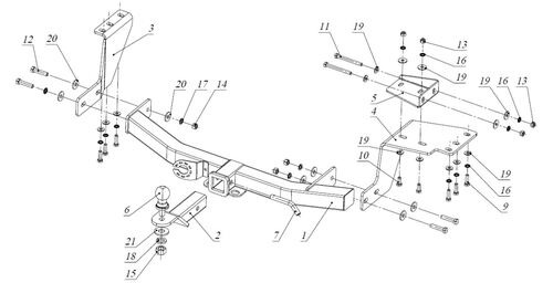 Фаркоп с хромированной накладкой Mitsubishi Outlander 2014-2021 съемное крепление шара под американский квадрат