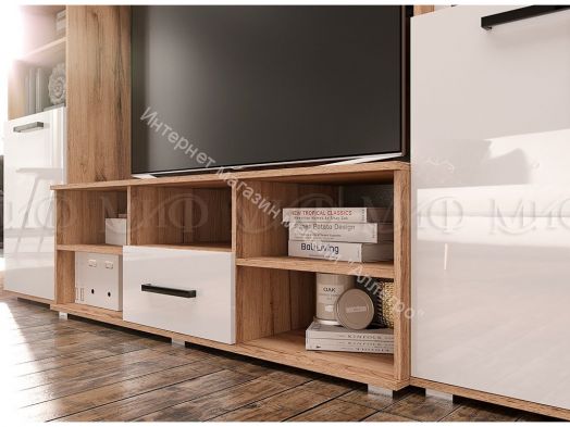 Гостиная Мини-2 МДФ Белый глянец холодный, Дуб Крафт