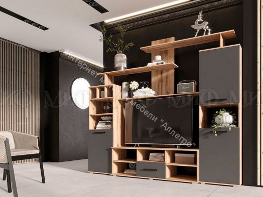 Гостиная Мини-2 МДФ Графит, Дуб Крафт