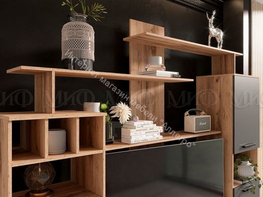 Гостиная Мини-2 МДФ Графит, Дуб Крафт