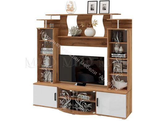 Стенка Виста Белый глянец холодный, Дуб крафт