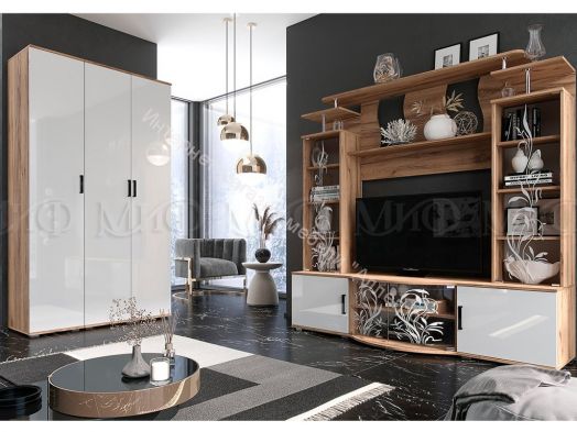 Шкаф 2-х створчатый Виста Белый глянец холодный, Дуб крафт