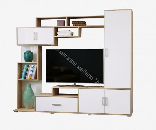 Гостиная "Пекин" (Дуб сонома/Белый глянец)