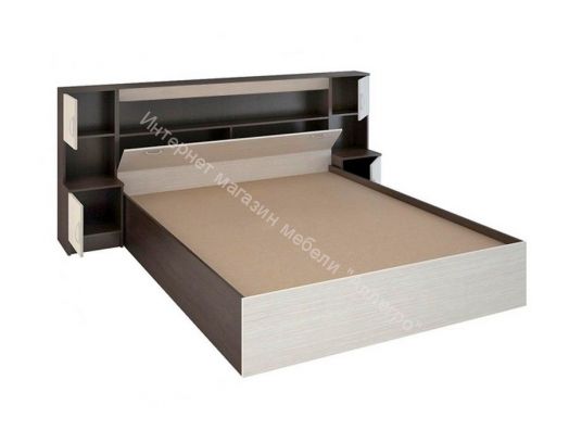 Кровать Бася 1600 мм с надстройкой и тумбами Графит/Дуб крафт