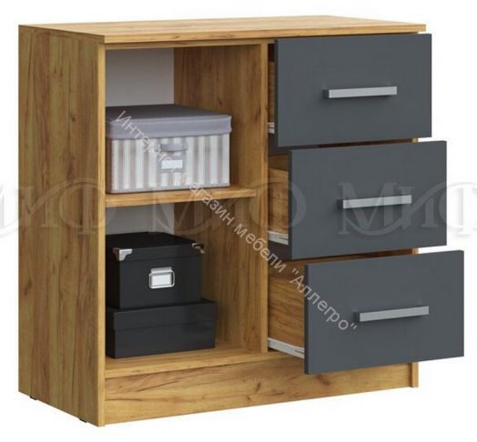 Комод Бася с 3-мя ящиками и дверью Графит/Дуб крафт