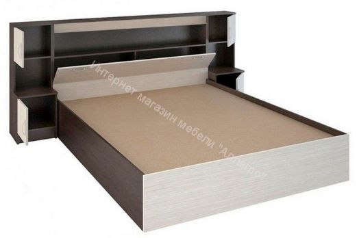 Кровать Бася 1600 мм с надстройкой и тумбами Дуб беленый/Венге