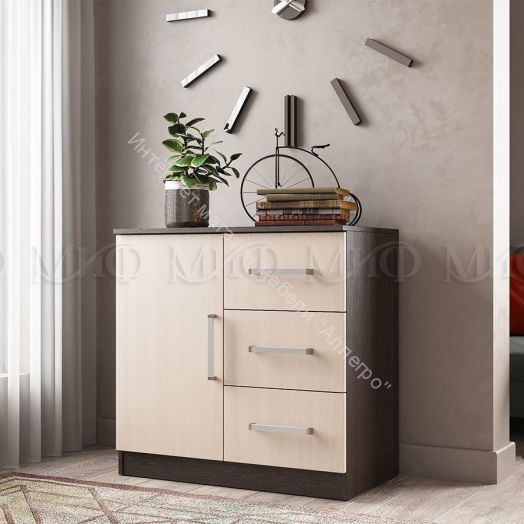 Комод Бася с 3-мя ящиками и дверью Дуб беленый/Венге