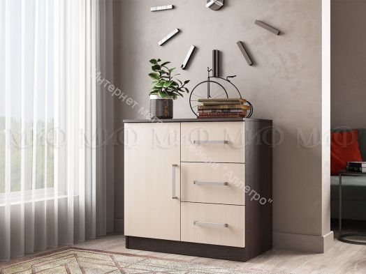 Комод Бася с 3-мя ящиками и дверью Дуб беленый/Венге