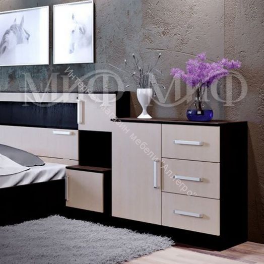 Комод Бася с 3-мя ящиками и дверью Дуб беленый/Венге