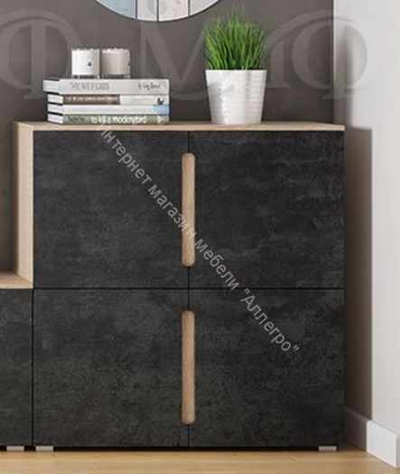 Тумба 4-х створчатая Ким Бетон Графит/Дуб Сонома