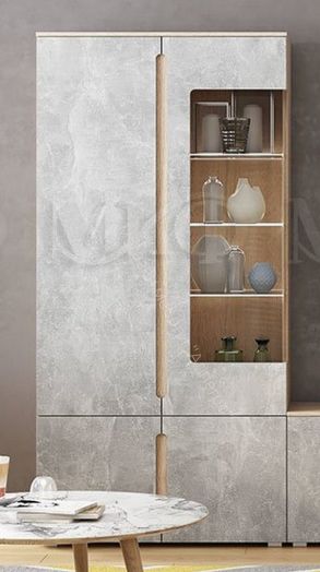 Шкаф с подсветкой Ким Бетон темный, Дуб Сонома