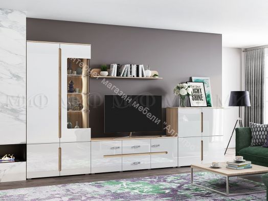 Шкаф с подсветкой Ким Белый глянец, Дуб Сонома