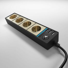 Блок Розеточный Werkel WL20-04-03 Черный, Шампань Рифленый, Рифленый, 3 USB / Веркель