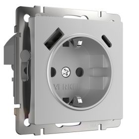 Розетка с Быстрой Зарядкой Werkel W1171706 Серебряная, USB Type A+С / Веркель
