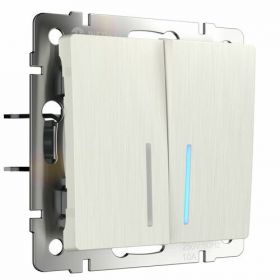 Выключатель Двухклавишный Проходной с Подсветкой Werkel WL13-SW-2G-2W-LED Перламутровый Рифленый / Веркель