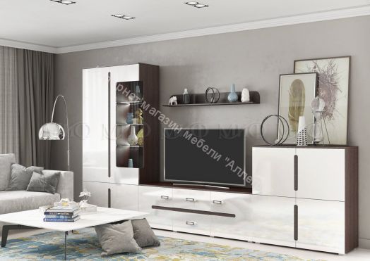 Шкаф с подсветкой Ким Белый глянец, Дуб Венге