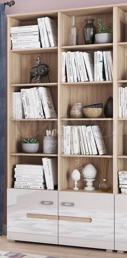 Стеллаж Ким Белый глянец, Дуб Сонома