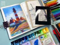 Смешанная техника для пленэра. Линер, акварель и карандаши. Онлайн практика (Натали Ратковски)