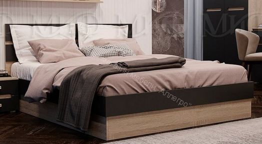 Кровать Ким 1400 мм Графит Софт, Дуб Сонома