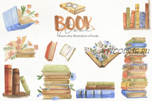 [Creativefabrica] Books Clipart, Watercolor (laffresco04)