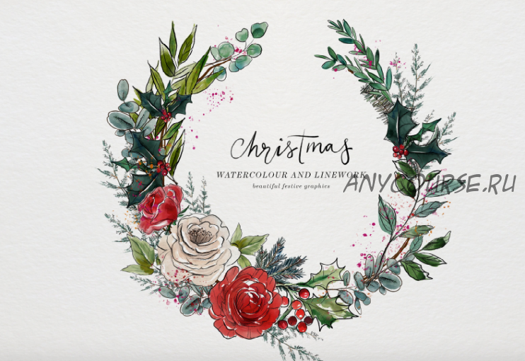 [CreativeMarket] Christmas Watercolour and Inky Line / Рождественская графика (Twigs and Twine)