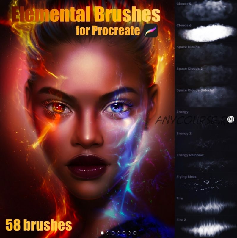 [Sandra Winther Art] 58 кистей procreate для изображения стихий. 58 Elemental Brushes for Procreate