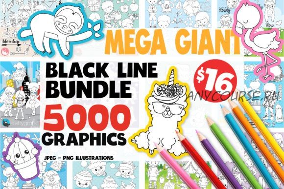 [Сreativefabrica] 5000 in 1 - Black Lines Mega Bundle. Цветные раскраски (Prettygrafik)