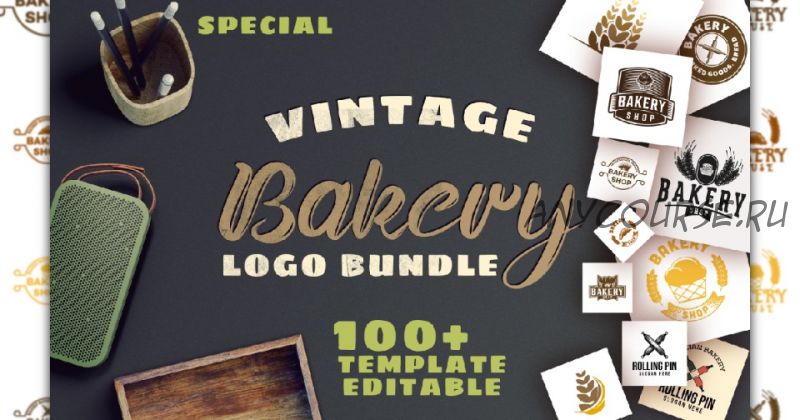 [Сreativefabrica] Vintage Bakery Logo Bundle. Набор винтажных лого пекарни (wangsinawang)