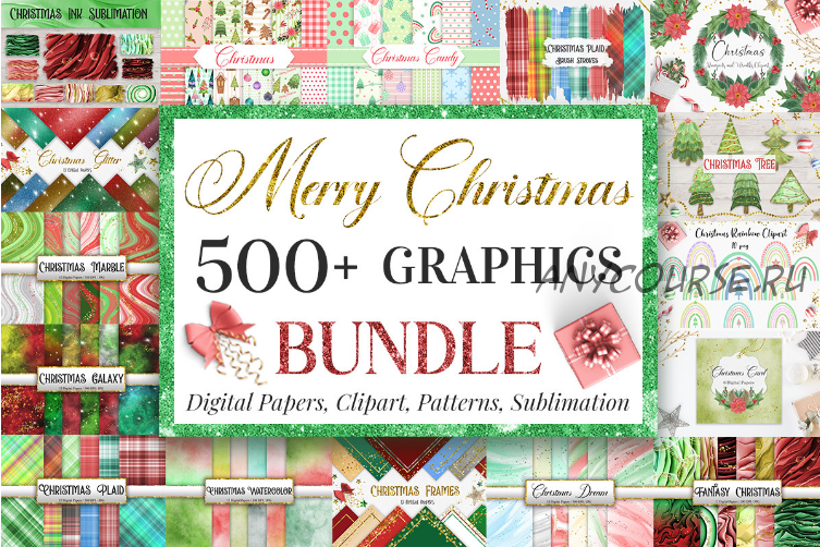 [Сreativefabrica ] Merry Christmas Graphics Bundle| С Рождеством, графический пакет (PinkPearly)