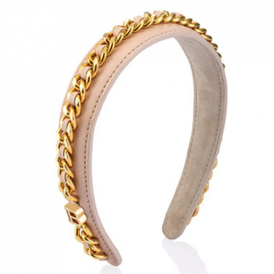 Balmain Hair Кожаный ободок беж Limited Edition Head band Chain c цепочкой